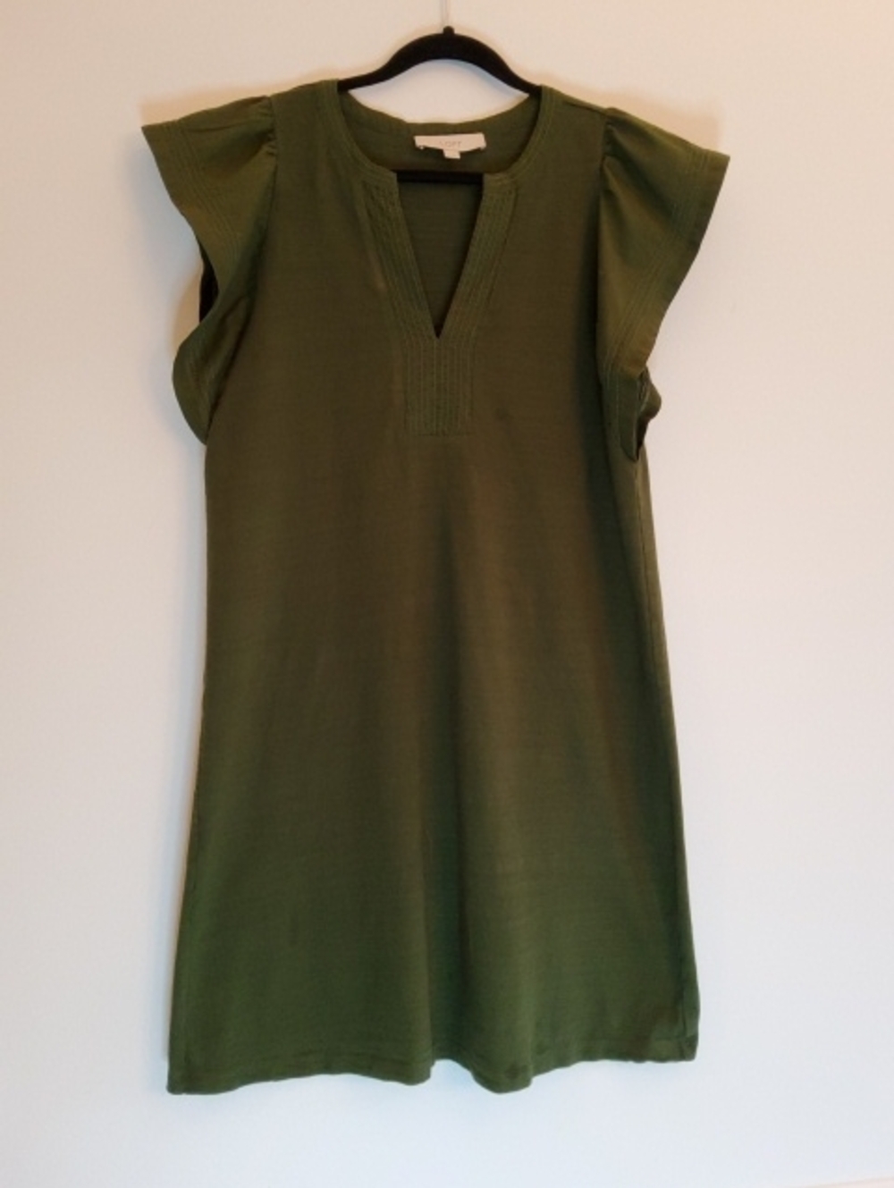 LOFT Olive Green Cap-Sleeve Shift Dress